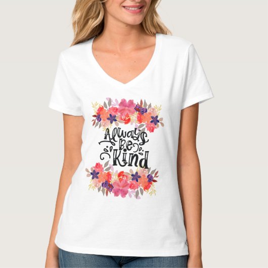 T-shirt Be Kind - Aquarelle Florale (Devant)