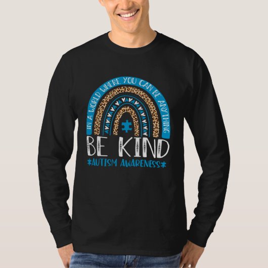 T-shirt Be Kind Autism Awareness Blue Puzzle Leopard Rainb (Devant)