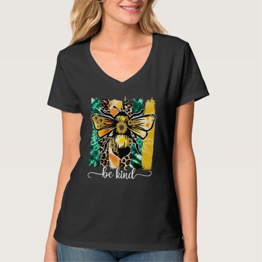 T-shirt Be Kind Bee Leopard Sunflowers Autistic Support Au (Devant)