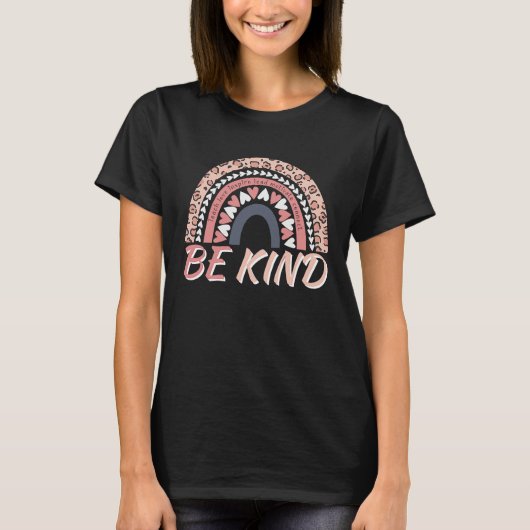 T-shirt Be Kind Leopard Rainbow Motivational Quote Teacher (Devant)