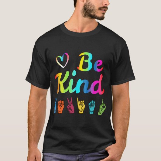 T-shirt Be Kind Love ASL Langue des Signes Non-verbale Ens (Devant)