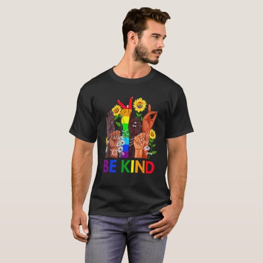 T-shirt Be Kind Rainbow Sign Language LGBT Pride Equality  (Devant entier)
