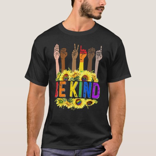 T-shirt Be Kind Sign Language Hand Talking Lgbt Flag Gay (Devant)