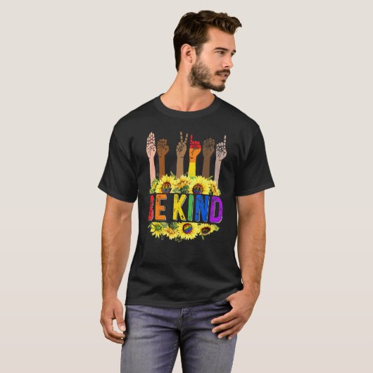 T-shirt Be Kind Sign Language Hand Talking Lgbt Flag Gay (Devant entier)