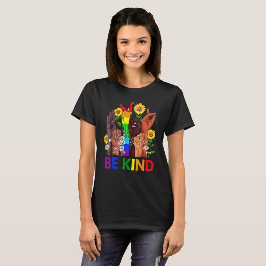 T-shirt Be Kind Sign Language Hand Talking Lgbtq (Devant entier)