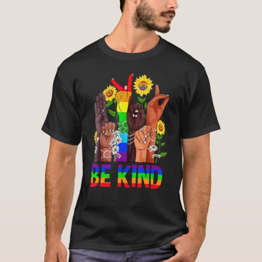 T-shirt Be Kind Sign Language Hand Talking Lgbtq+ Drapeau (Devant)