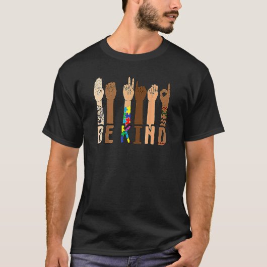 T-shirt Be Kind Sign Language Hand Talking Melanin Black P (Devant)