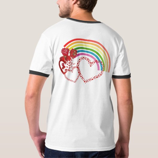 T-shirt Be My Rainbow Valentine Romantic Heart Rustic Rose (Dos)