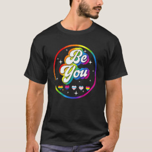 T-shirt Be You Pride Lgbtq Gay Lgbt Ally Rainbow Flag Retr
