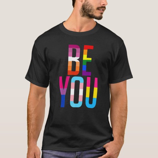 T-shirt Be You Pride LGBTQ Gay LGBT Ally Rainbow Flag Retr (Devant)