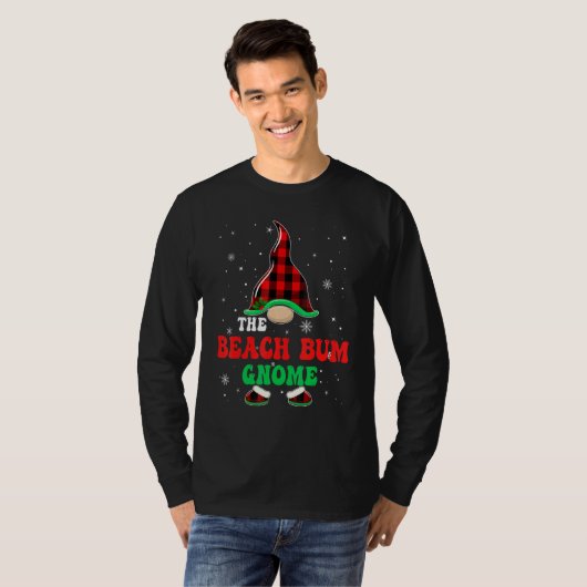T-shirt Beach Bum Gnome Buffalo Plaid Matching Christmas G (Devant entier)