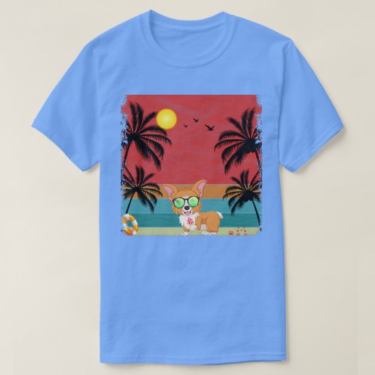 T-shirt Beach Coconut Tree Retro Graphic Corgi Dog Lover (Design devant)