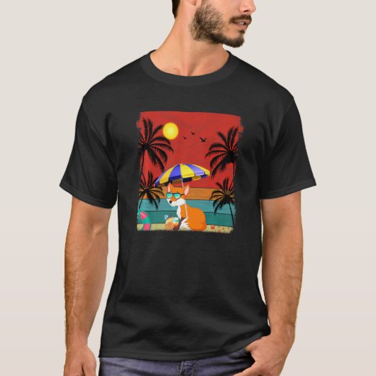 T-shirt Beach Cocout Tree Retro Graphic Fox été (Devant)