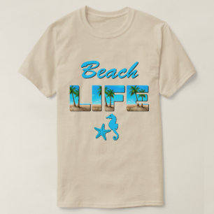 T-shirt Beach Life Word Art avec sable et palmiers