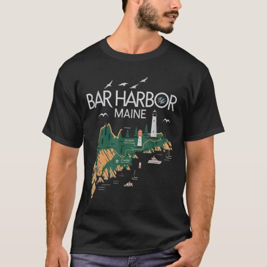 T-shirt Beach Lighthouse Bar Harbour Maine (Devant)