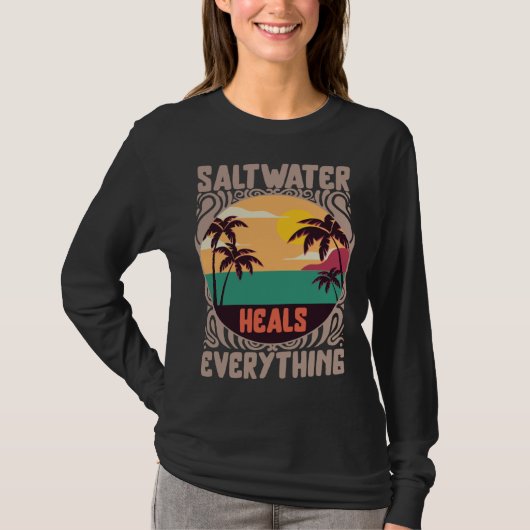 T-shirt Beach Lover Saltwater Heals Everything Family Vaca (Devant)