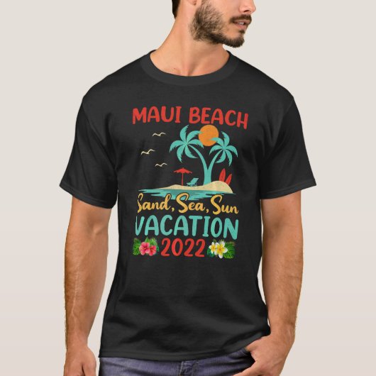 T-shirt Beach Vacation 2022 Retro Sunset Hawaii Maui Beach (Devant)