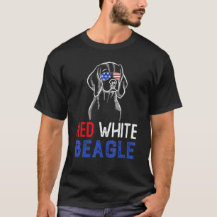 T-shirt Beagle blanc rouge T drapeau américain 4 juillet