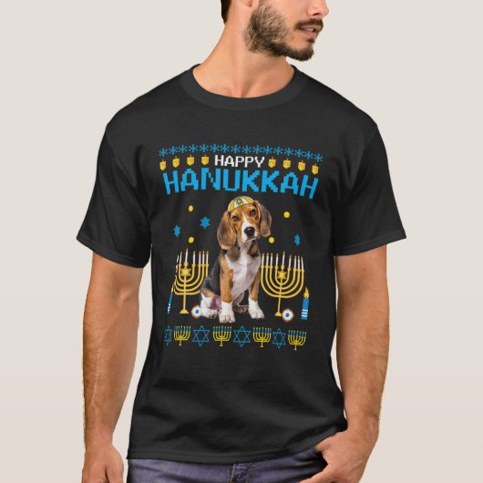 T-shirt Beagle Chanukah Juif Ugly Hanoukka Sweater Pajam (Devant)