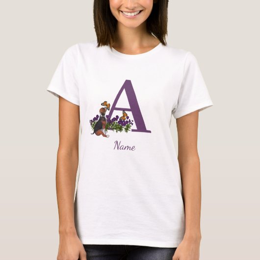 T-shirt Beagle Chiot Papillons Monogramme Initiale A Nom (Devant)