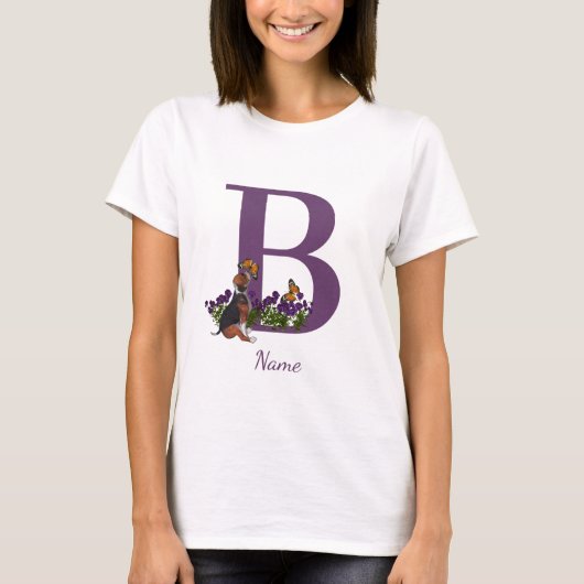 T-shirt Beagle Chiot Papillons Monogramme Initiale B Nom (Devant)