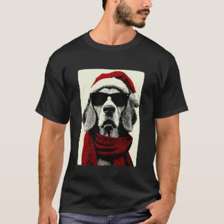 T-shirt Beagle de Noël avec lunettes de soleil Chapeau de 