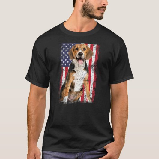 T-shirt Beagle Dog American Flag Vintage (Devant)