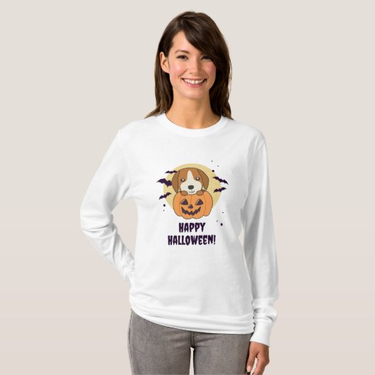 T-shirt Beagle En Chiens Doux Citrouilles Bonne Halloween (Devant entier)