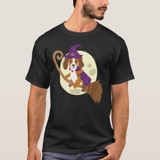 T-shirt Beagle équitation sorcière salle mignonne chien an (Devant)