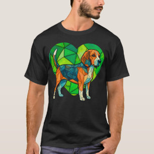 T-shirt Beagle géométrique sur fond de coeur vert