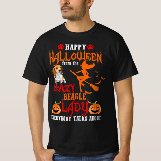 T-shirt Beagle Happy Halloween Crazy Beagle Lady (Devant)