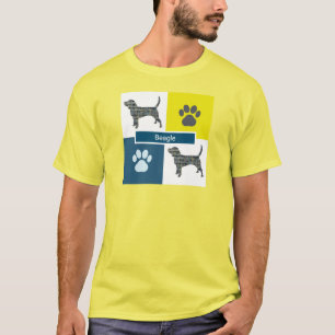 T-shirt Beagle Hound Dog & Paw Y&B Grid Carré