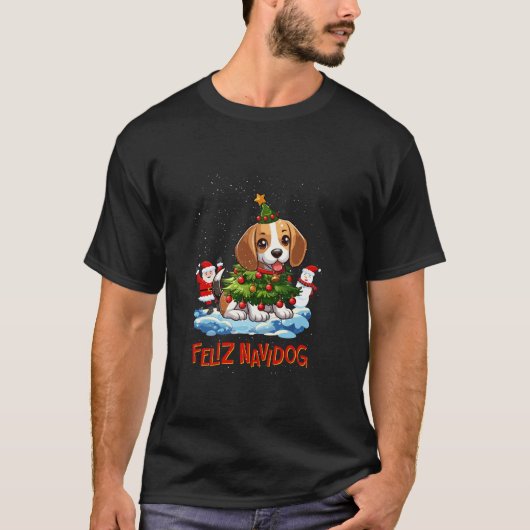 T-shirt Beagle Joyeux sapin de Noël éclaire Chien X Chiens (Devant)