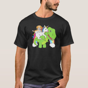 T-shirt Beagle Montant Un Chien Unicorne Et Dinosaure