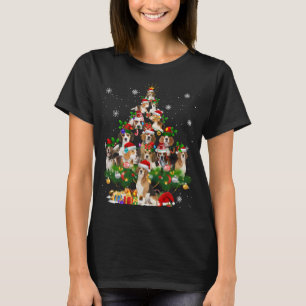 T-shirt Beagle Noël Arbre Lumières Drôle Chien Xmas Cadeau