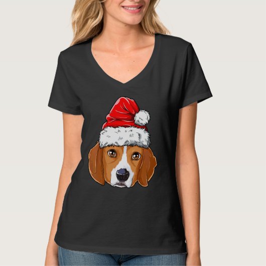T-shirt Beagle Noël Chien Santa Chapeau Noël Garçons Enfan (Devant)