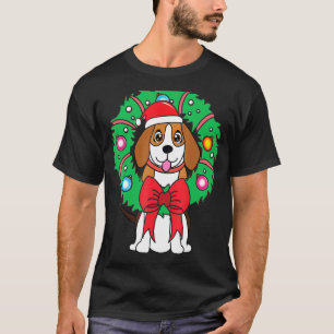 T-shirt Beagle Noël Couronne Ornement Maman Papa Papa Chie