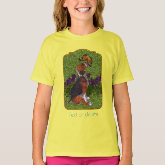 T-shirt Beagle Puppy Butterflies Dog Art Personalized (Devant)