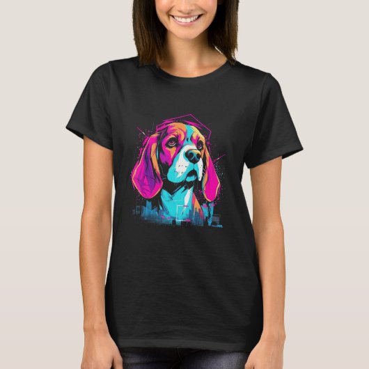 T-shirt Beagle Rainbow Retro Design (Devant)