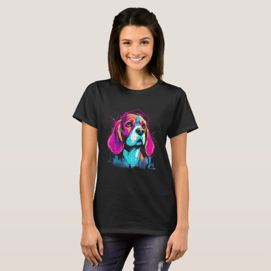T-shirt Beagle Rainbow Retro Design (Devant entier)