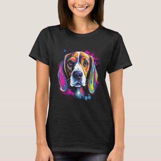 T-shirt Beagle Retro Rainbow Splashes Design (Devant)