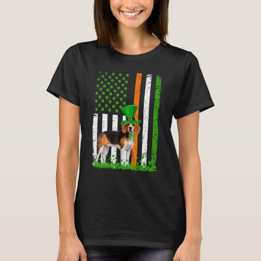 T-shirt Beagle Saint Patrick's Day Dogs Lover American Fla (Devant)