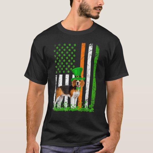 T-shirt Beagle Saint Patrick's Day Dogs Lover American Fla (Devant)