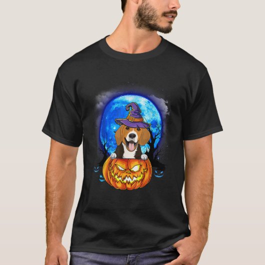 T-shirt Beagle sorcier Casquette Citrouille effrayer Hallo (Devant)