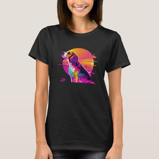 T-shirt Beagle Synthwave 80s Retrowave Aesthetic (Devant)