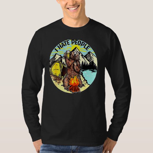 T-shirt Bear Camping I Hate People Ado (Devant)
