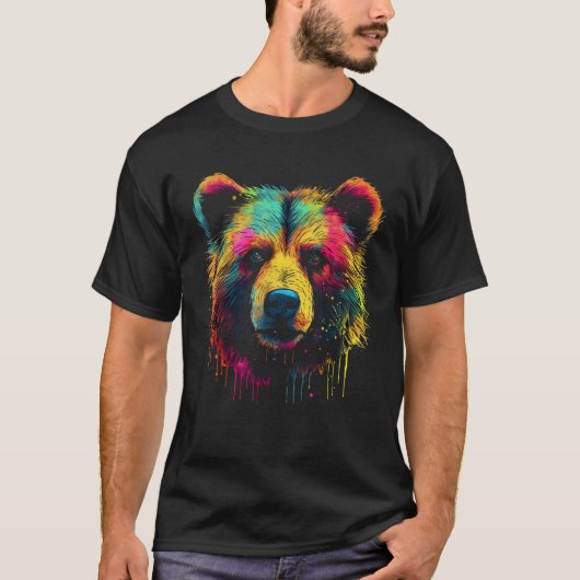 T-shirt Bear colourful forest artwork animal art bear (Devant)