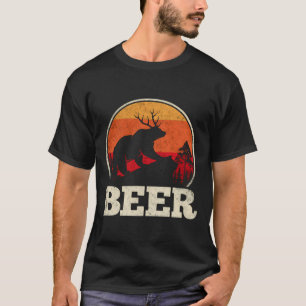 T-shirt Bear Deer Antlers Funny Beer Retro Camping Graphis
