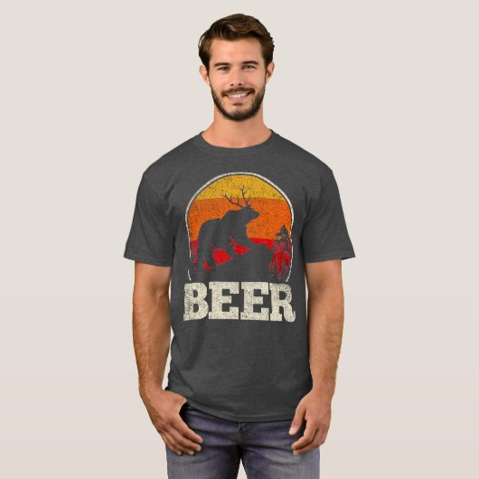 T-shirt Bear Deer Antlers Funny Craft Bière Retro Graphism (Devant entier)