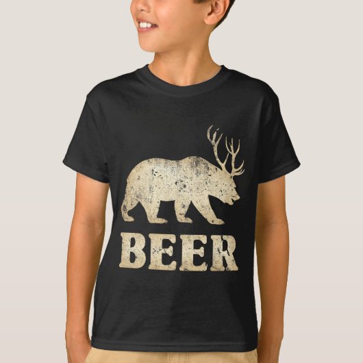 T-shirt Bear Deer Vintage Beer  (Devant)